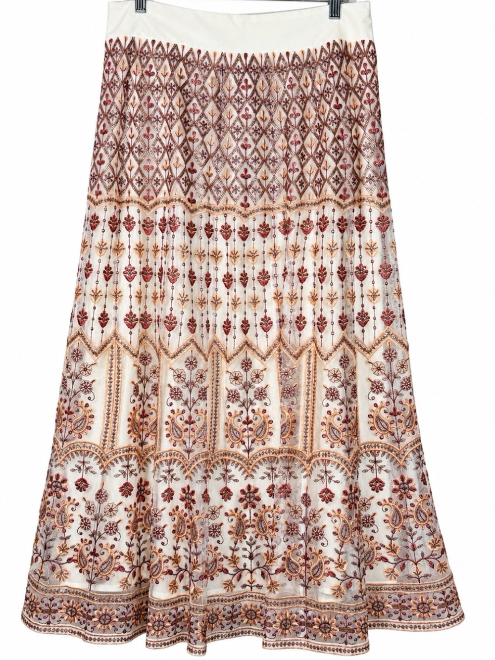 NWT Soft Surroundings Inez Skirt M 10/12 Coral Embroidered Sequin Mesh Maxi Fall